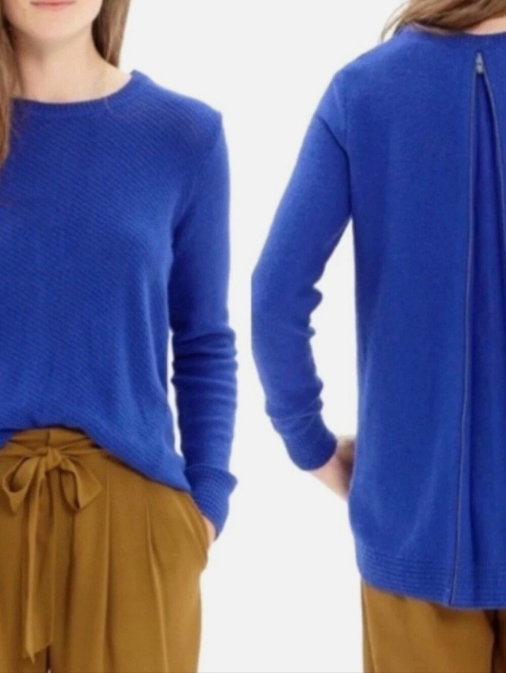 Madewell Blue Crewneck Women's Pullover Sweater with Back Zip M